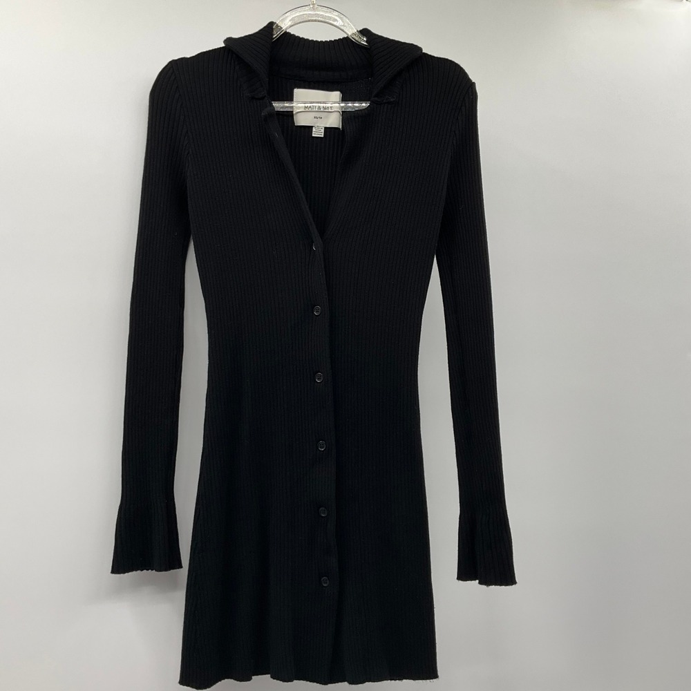 Matt & Nat Button Ribbed Knit Cardigan Mini Dress XS Gothcore Dark Academia